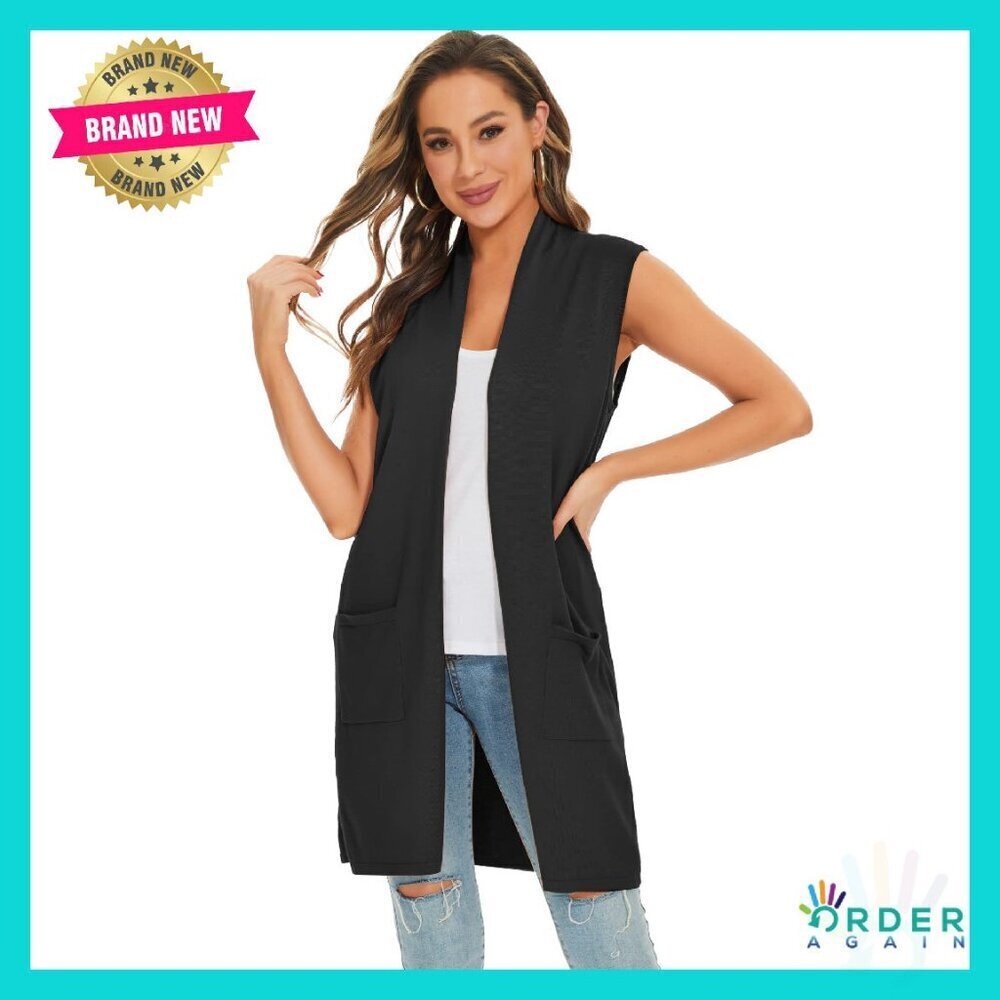 Long Knit Cardigan Vest Sleeveless Open Front Draped Duster Chic Minimal
